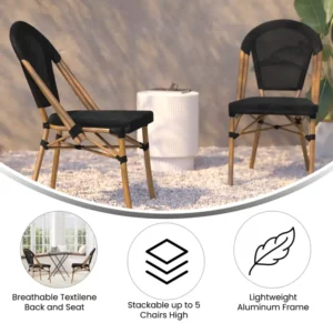 Black French Bistro Stacking Chair Black/Natural Frame