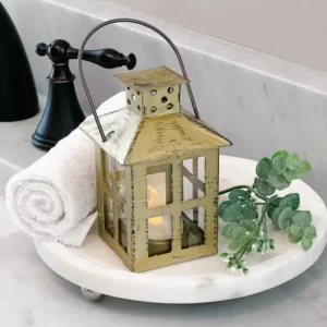Vintage Antique Gold Distressed Lantern - Small